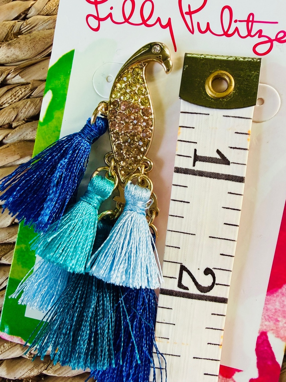 Lilly Pulitzer Gold Parrot Tassel Earrings -New On Card Shades of Blues 💙🩵POST - Picture 4 of 5